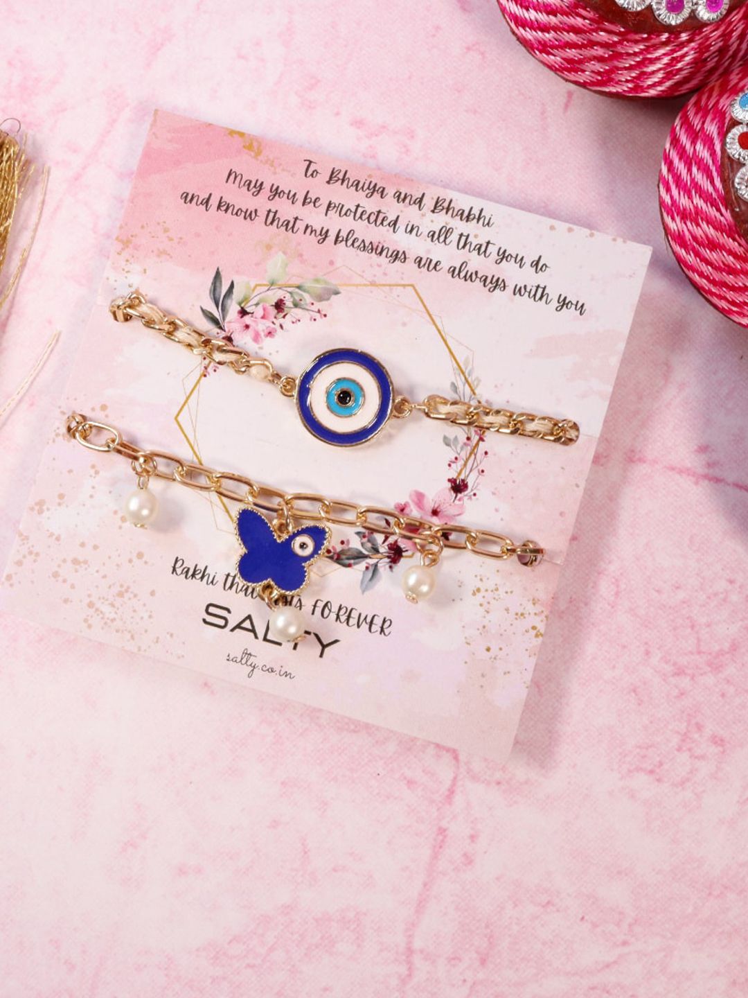 SALTY Set Of 2 Evil Eye Beaded Rakhi deal from myntra