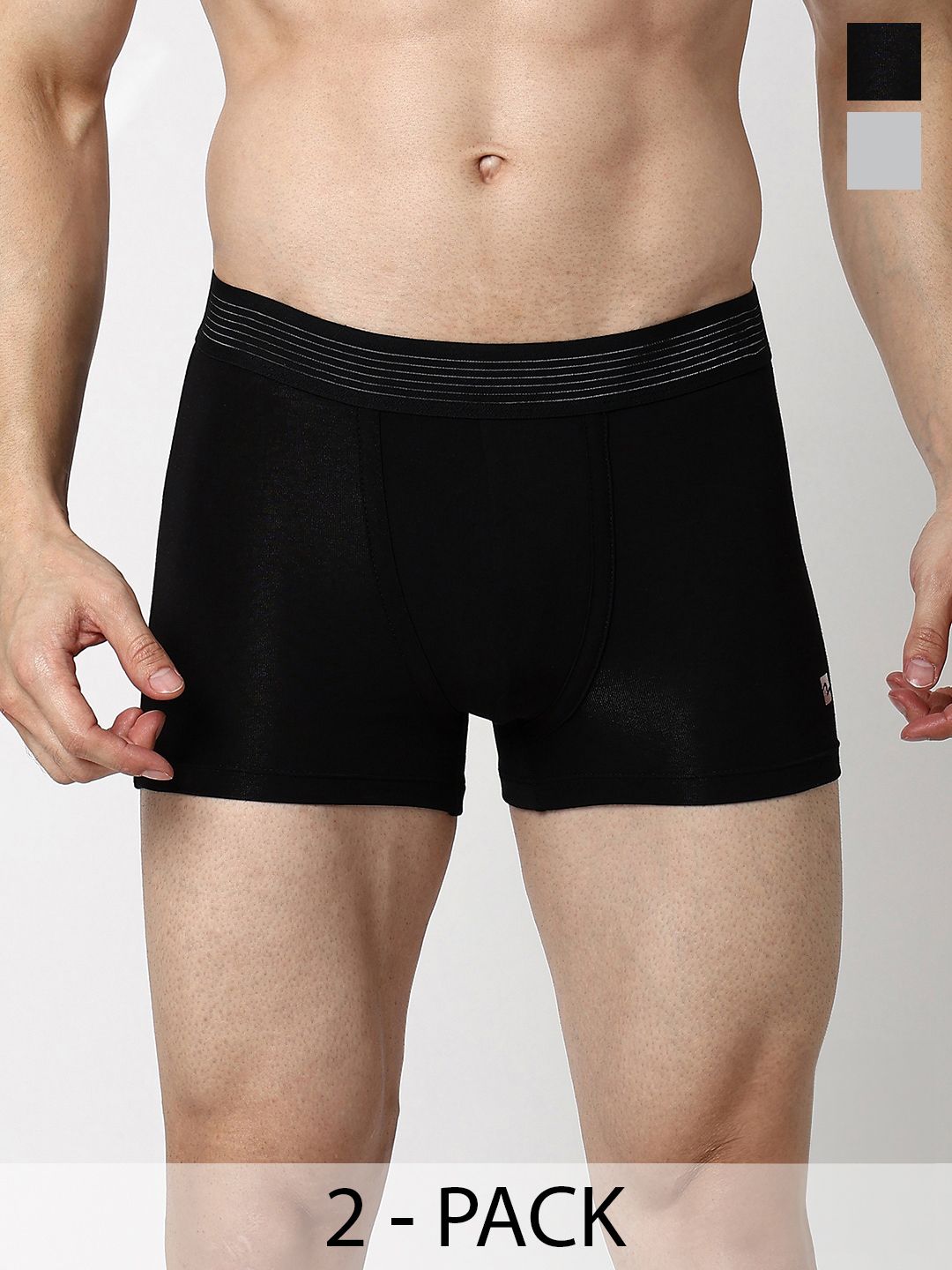 UnderJeans by Spykar Pack Of 2 Mid-Rise Trunks UJNTPTC002BLACKGREYMELA