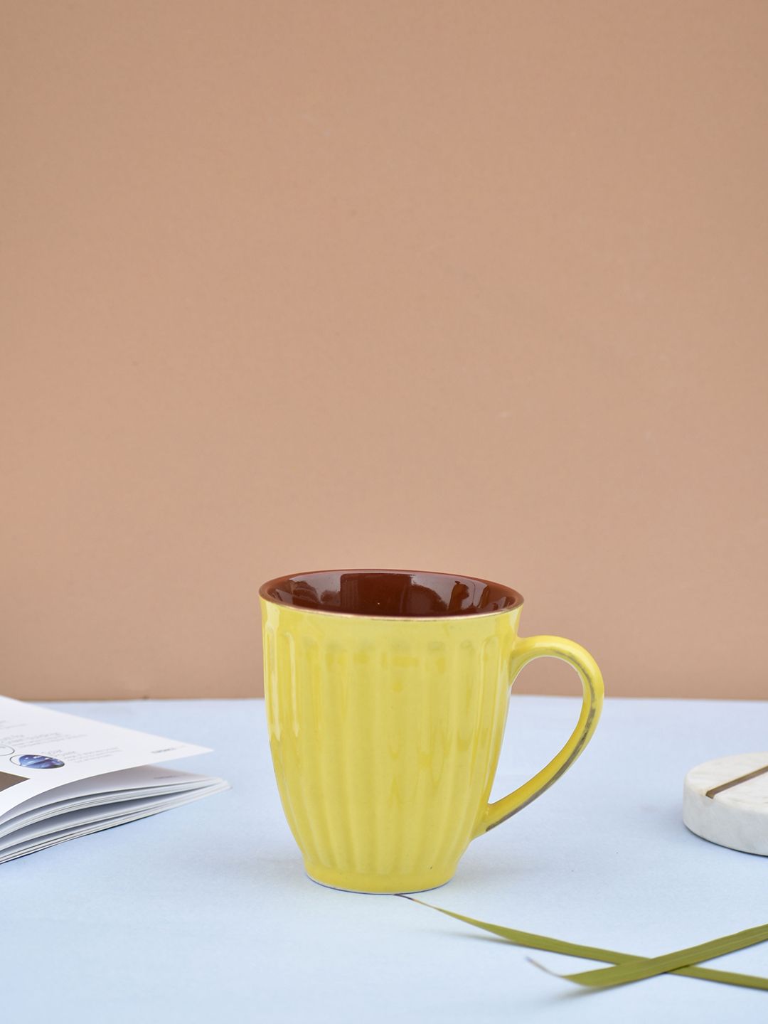 Folkstorys Yellow Textured Ceramic Microwave Safe Mug-300ml