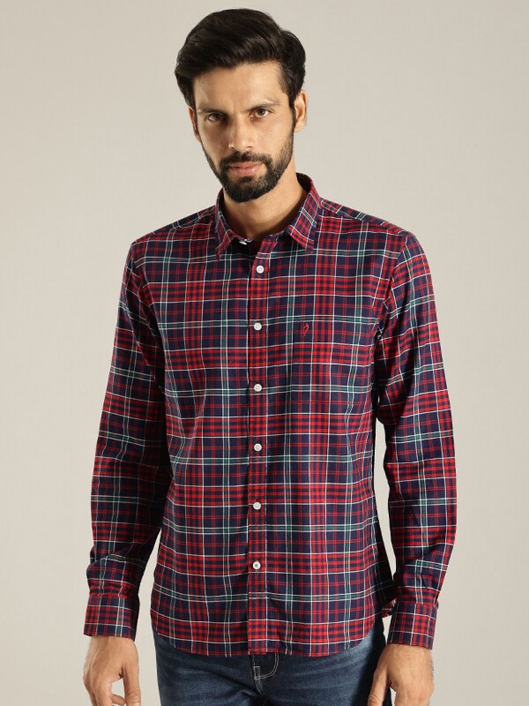 Indian Terrain Indian Terrain Slim Fit Tartan Checked Pure Cotton Casual Shirt
