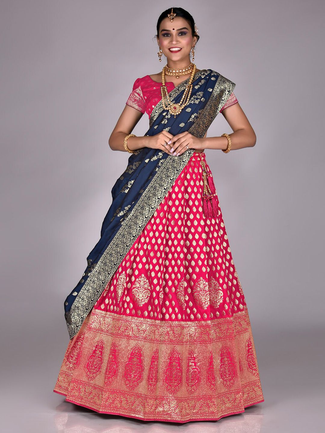 HALFSAREE STUDIO Woven Design  Semi-Stitched Lehenga & Unstitched Blouse With Dupatta
