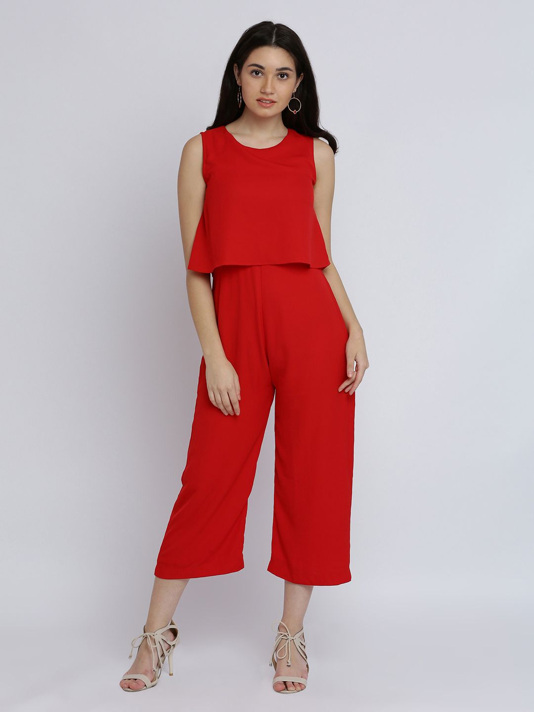 Miss Chase Red Solid Culotte Jumpsuit Price in India