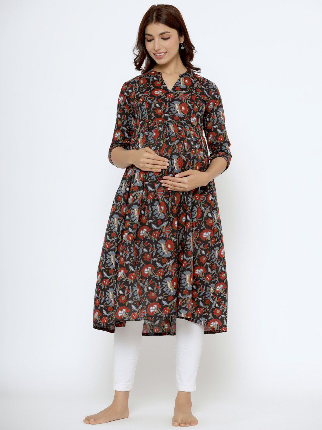 CRAFIQA Floral Printed Cotton Maternity & Nursing  Anarkali Kurta