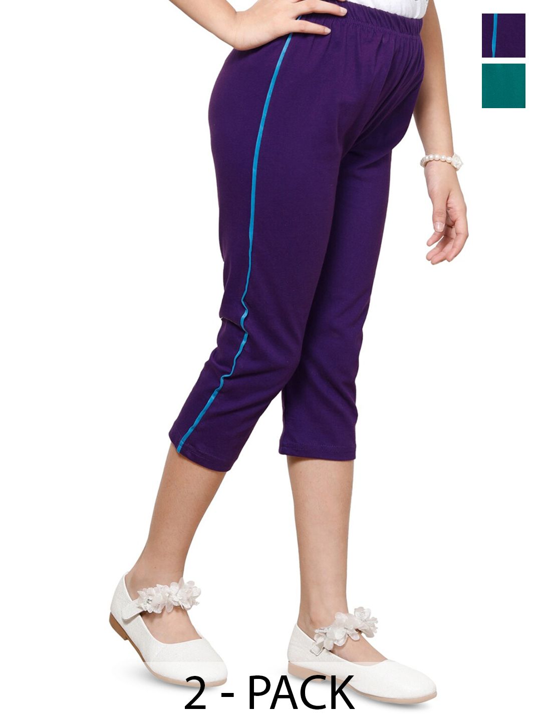 BAESD Girls Pack Of 2 Pure Cotton Mid-Rise Capris