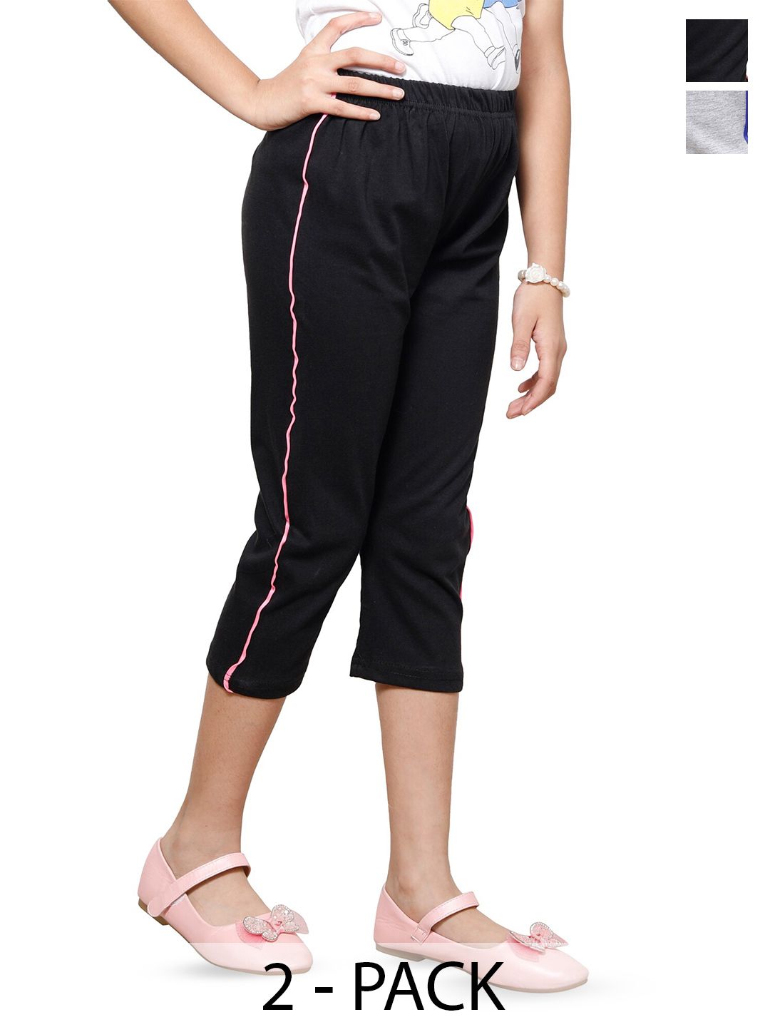 BAESD Girls Pack Of 2 Mid Rise Pure Cotton Capris