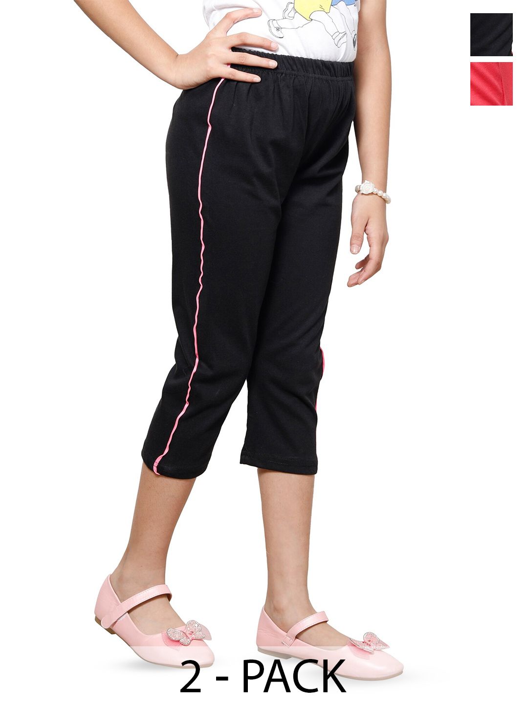 BAESD Girls Pack Of 2 Skinny Fit Pure Cotton Capris