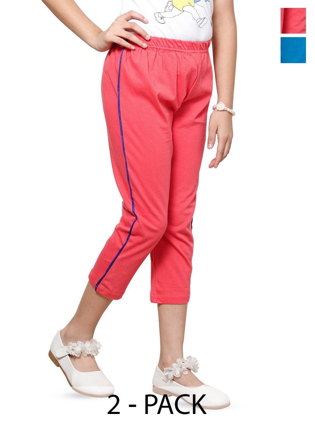 BAESD Girls Pack Of 2 Pure Cotton Mid-Rise Capris
