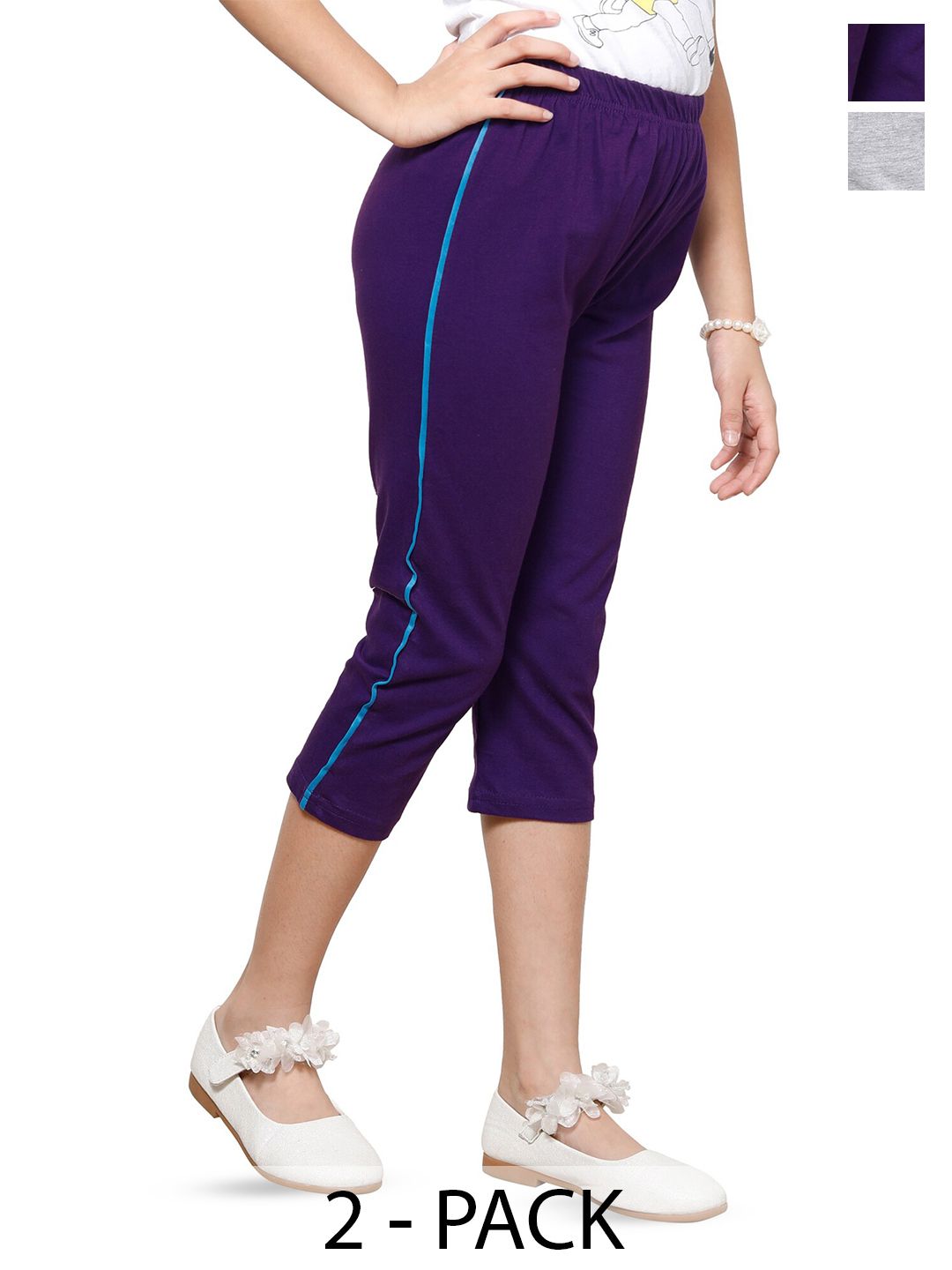 BAESD  Girls Pack Of 2 Pure Cotton Mid-Rise Capris