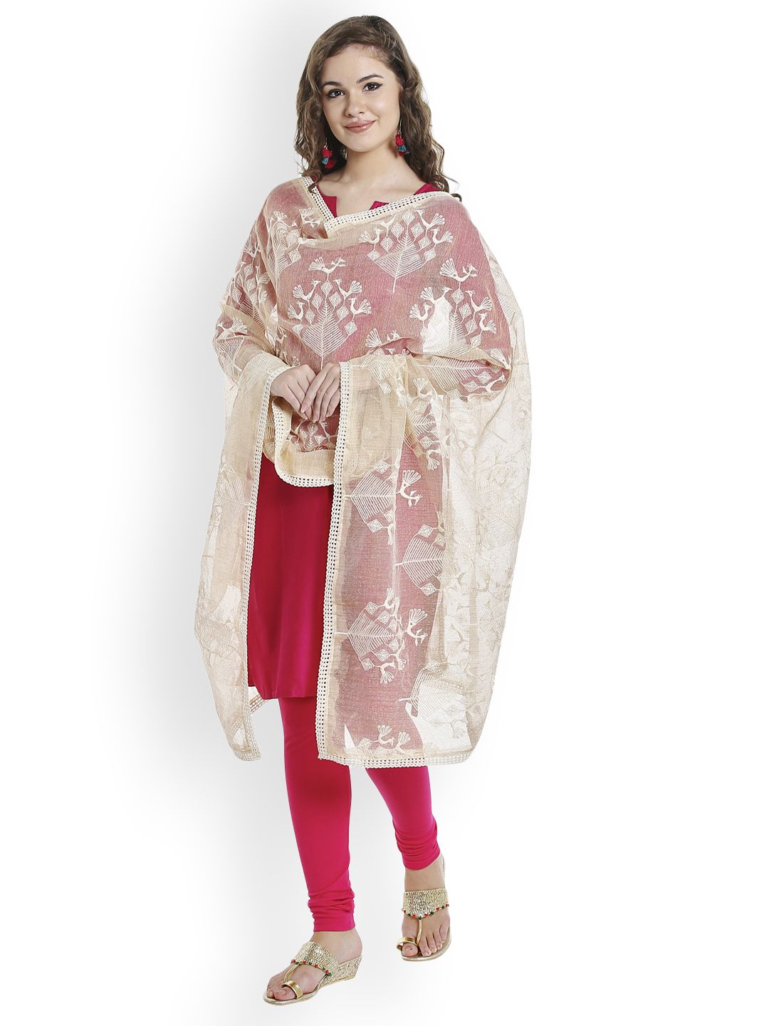 Dupatta Bazaar Cream-Coloured Embroidered Dupatta Price in India