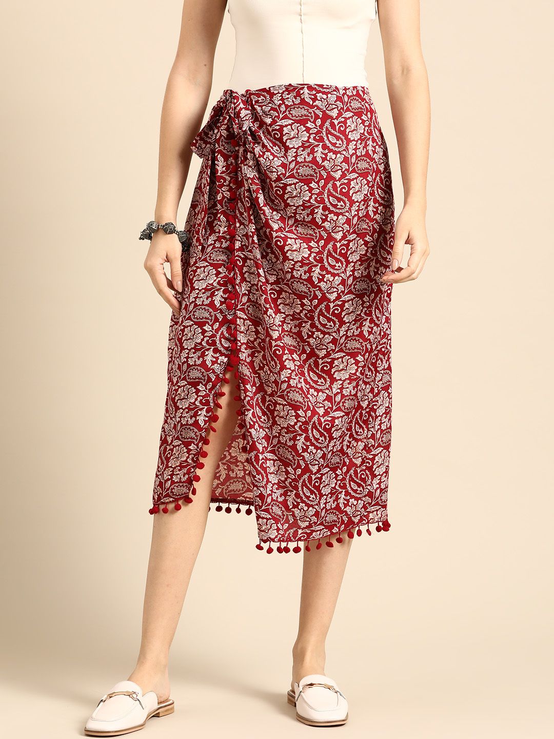 Sangria Women Printed Wrap Midi Skirt Price in India