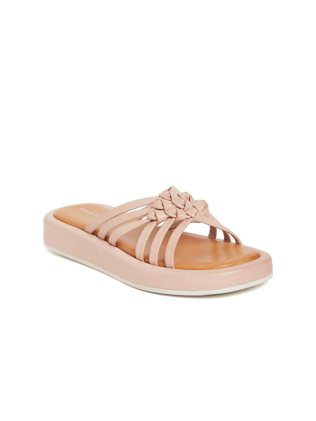 Peach Flores Knotted Leather Open Toe Flats Price in India