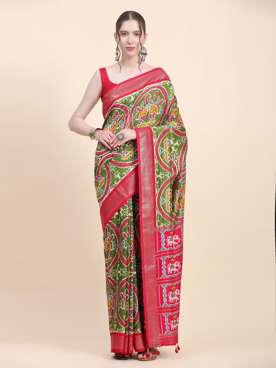 Phenav Ethnic Motifs Printed Zari Detailed Pure Silk Patola Saree