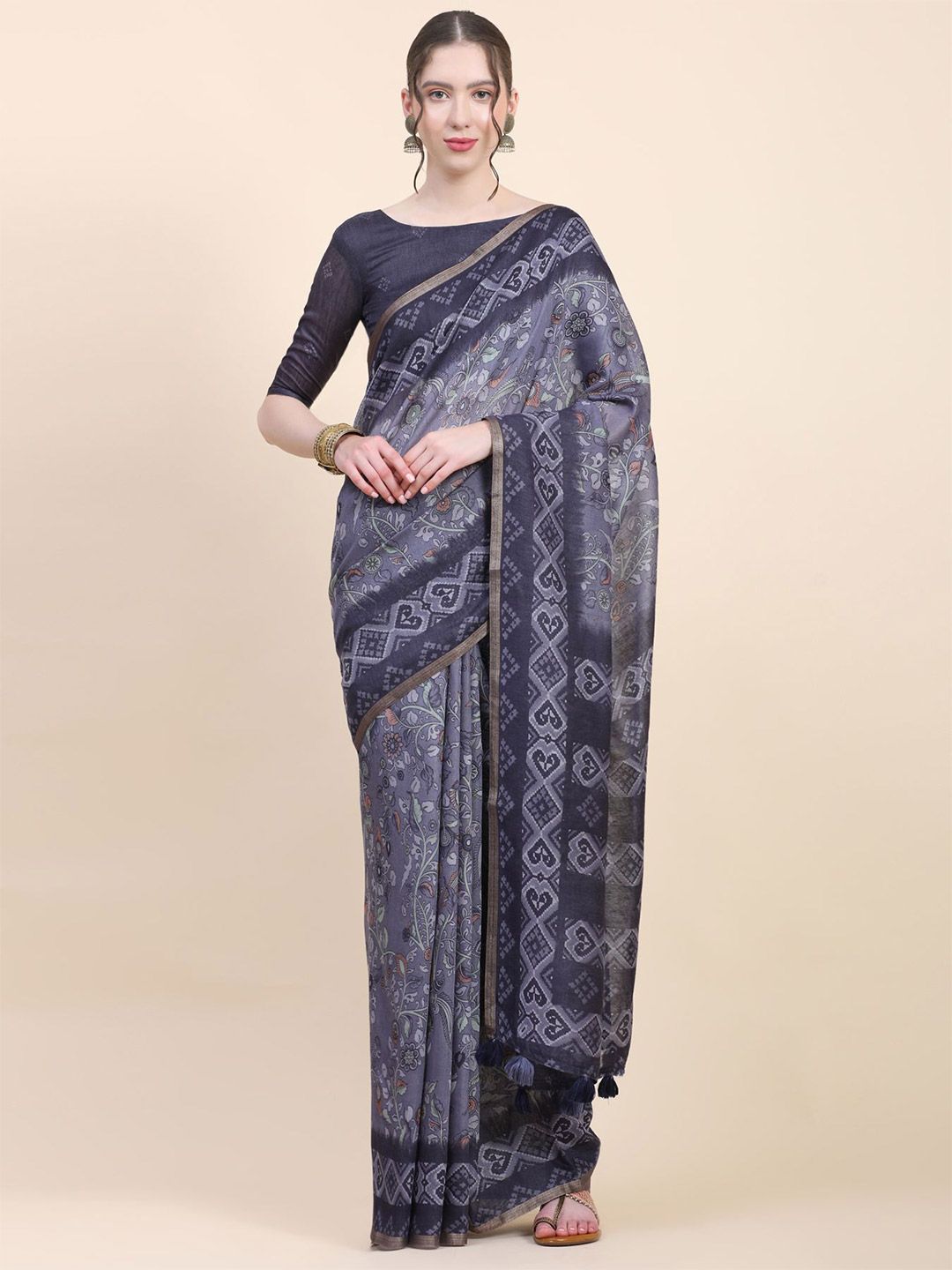 Phenav Ethnic Motifs Printed Zari Detailed Pure Silk Saree Price in India