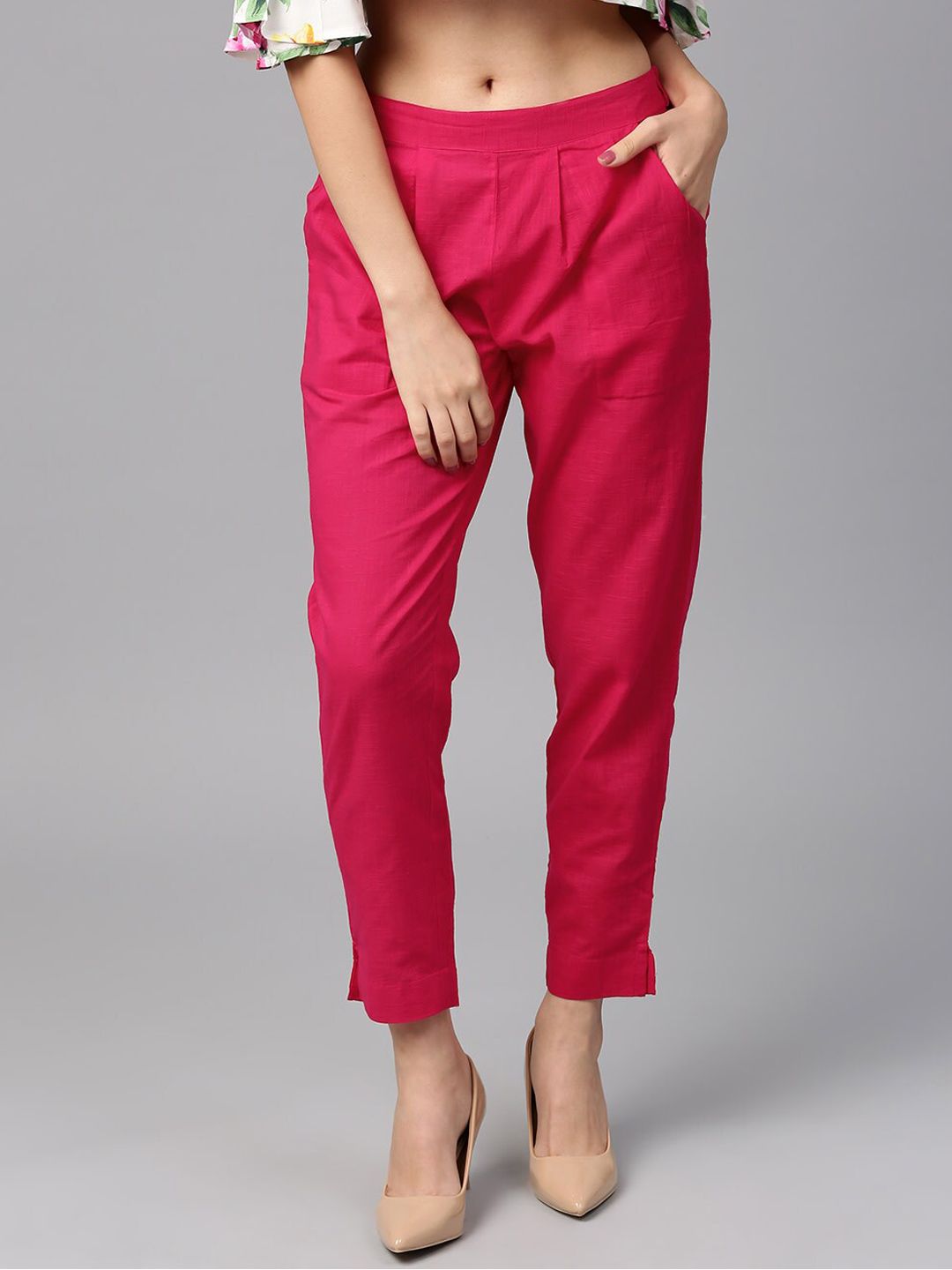 KALINI Women Mid Rise Cotton Pleated Trousers Price in India