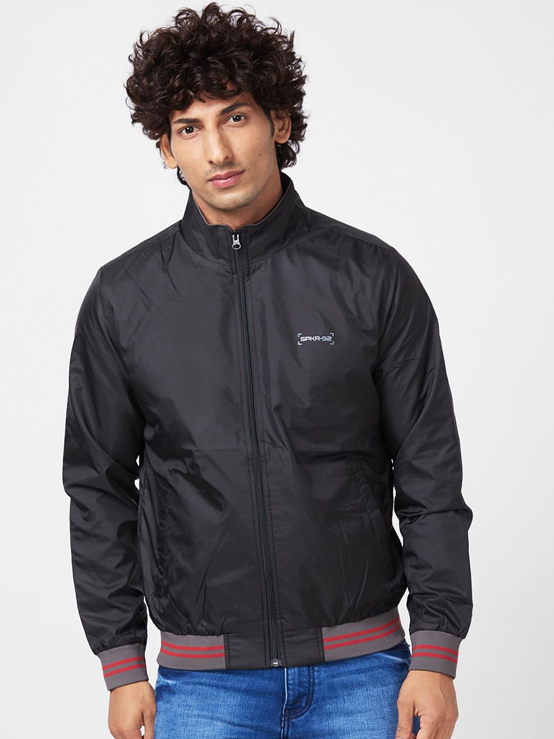 SPYKAR Stand Collar Zip Detail Bomber Jacket