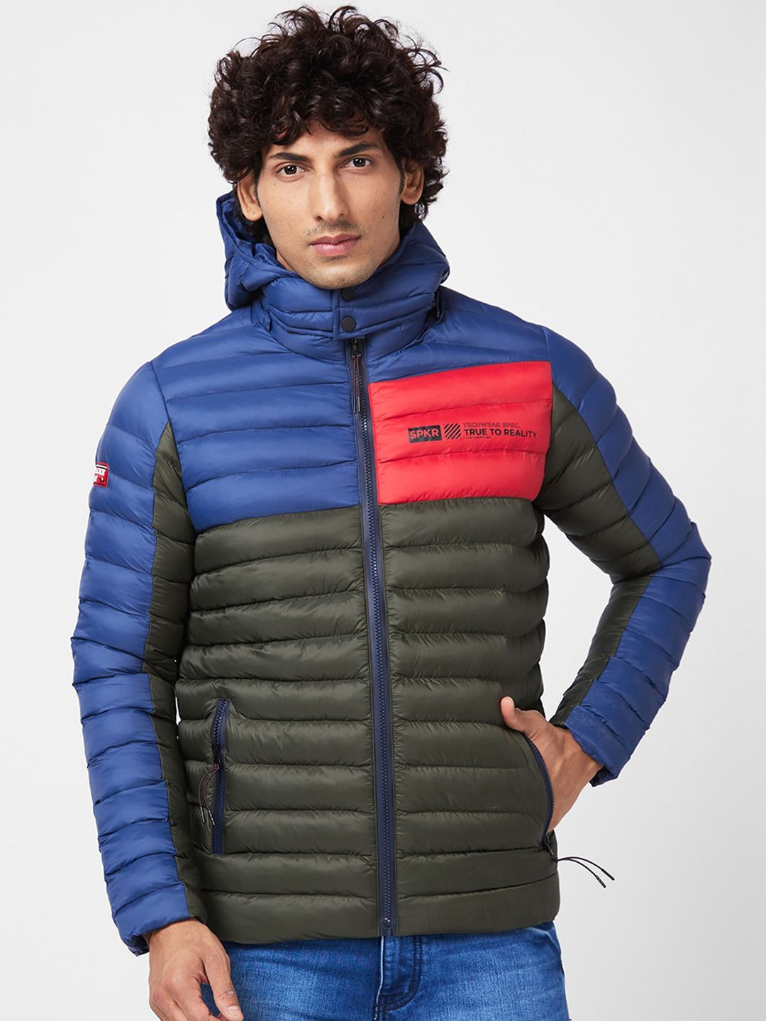 SPYKAR Colourblocked Hooded Padded Jacket