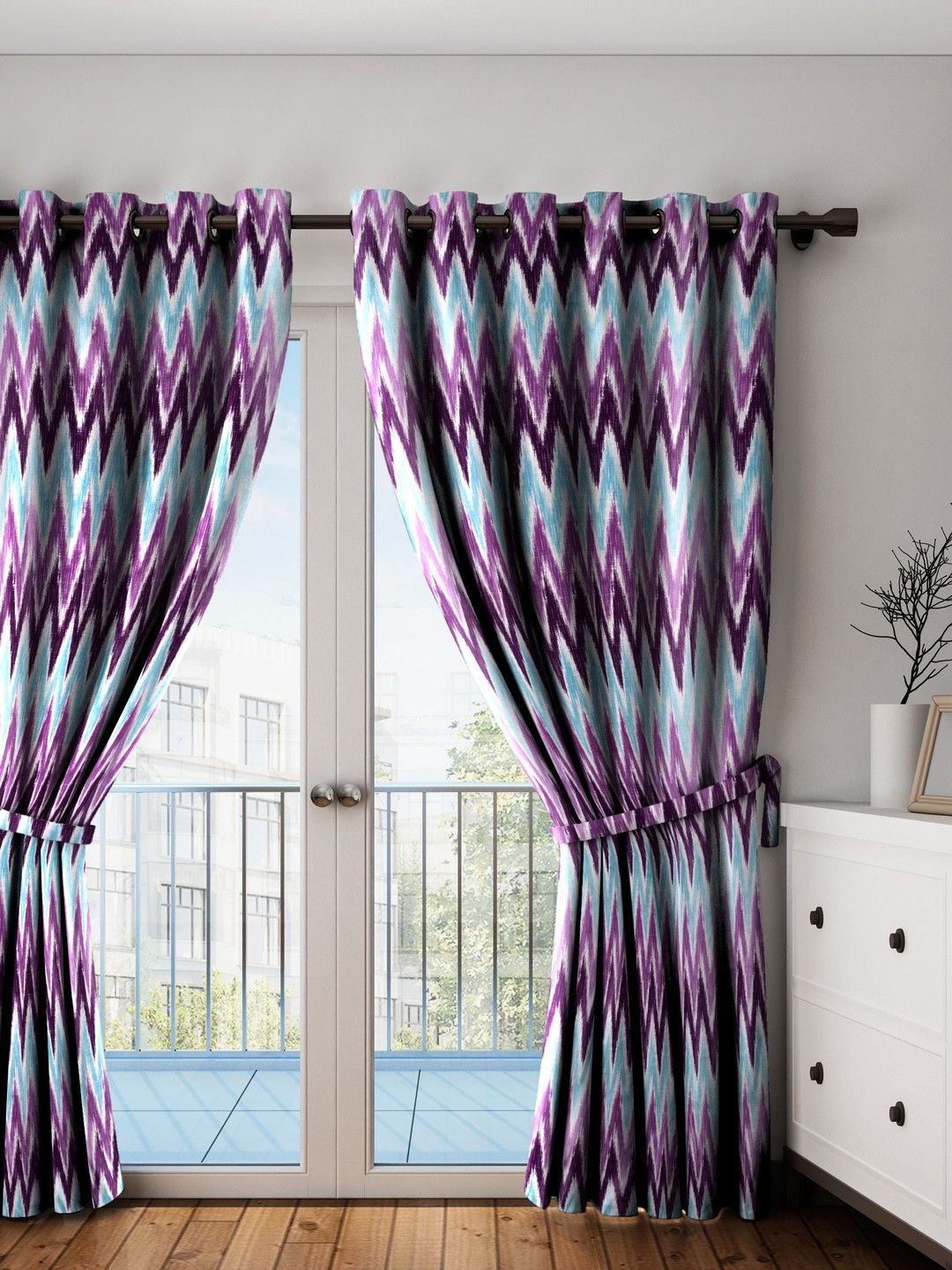 HOUZZCODE Off-White & Purple Set of Single Door Curtains Price in India