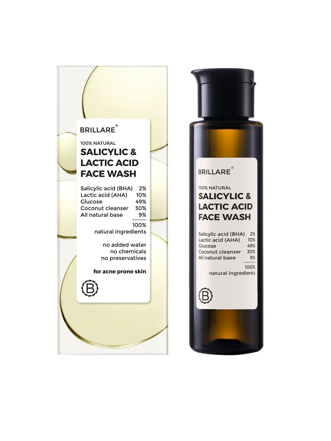 BRILLARE 100% Natural Salicylic & Lactic Acid Face Wash - 100ml