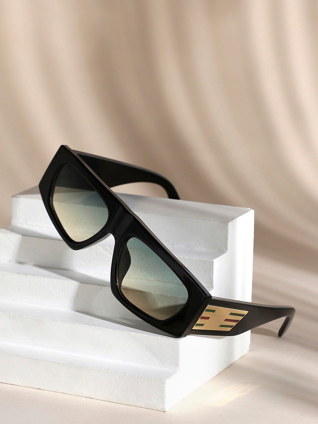 French Accent Men Blue Lens & Rectangle Sunglasses with UV Protected Lens FW23_FASG1001