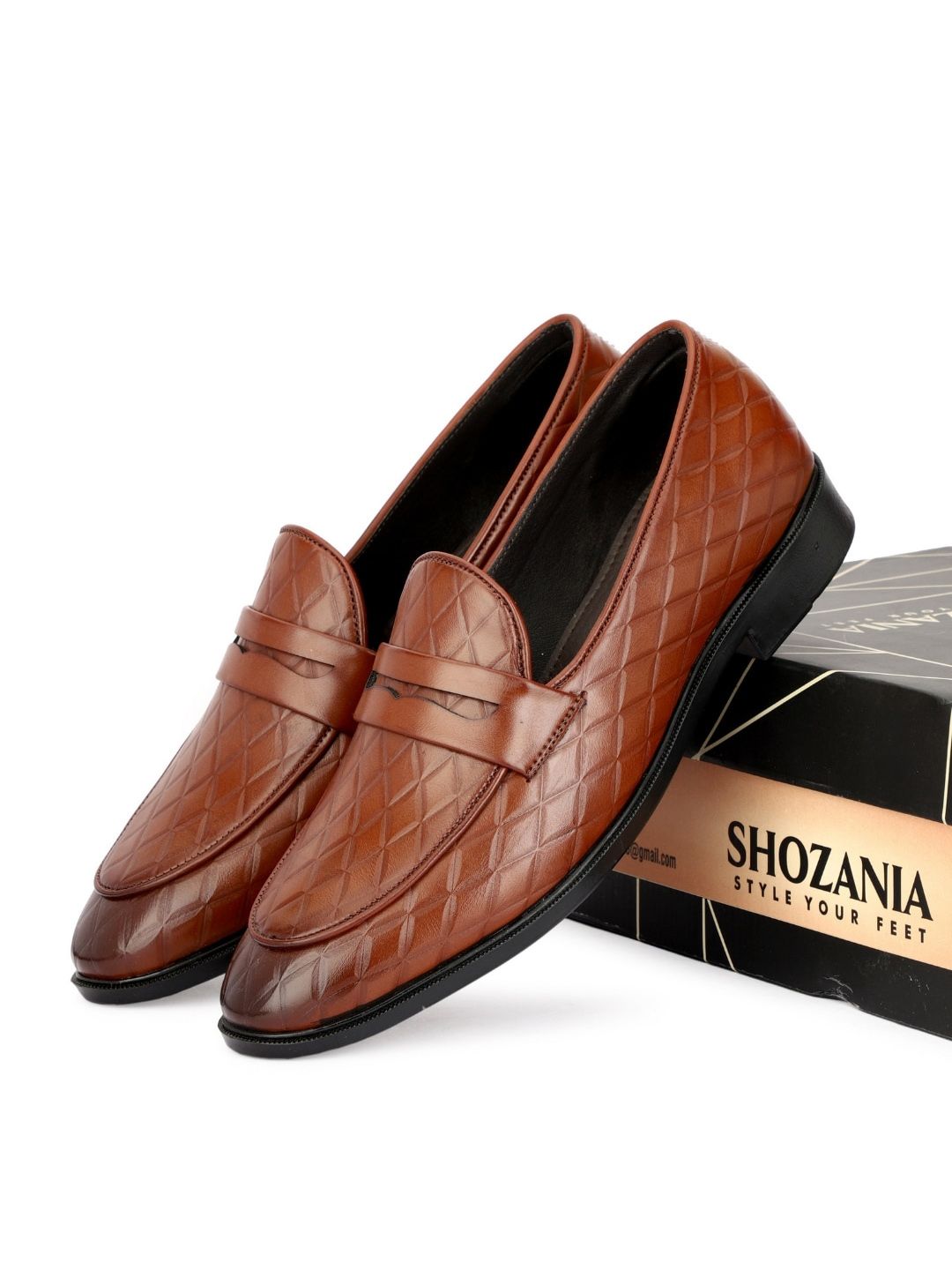 SHOZANIA Men Textured Leather Formal Penny Loafers