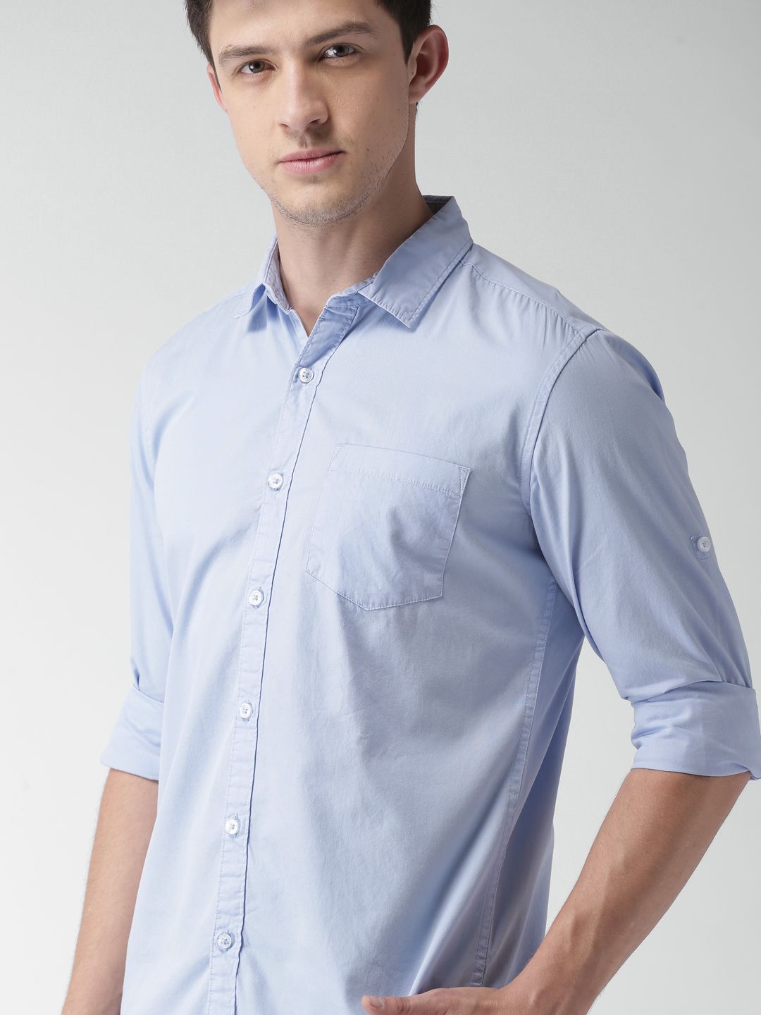 HIGHLANDER Men Blue Slim Fit Solid Casual Shirt