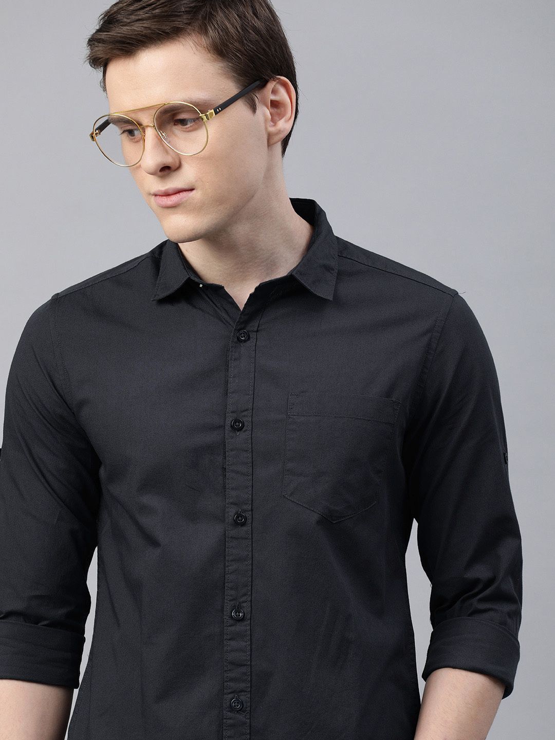 HIGHLANDER Men Black Slim Fit Solid Casual Shirt deal from myntra