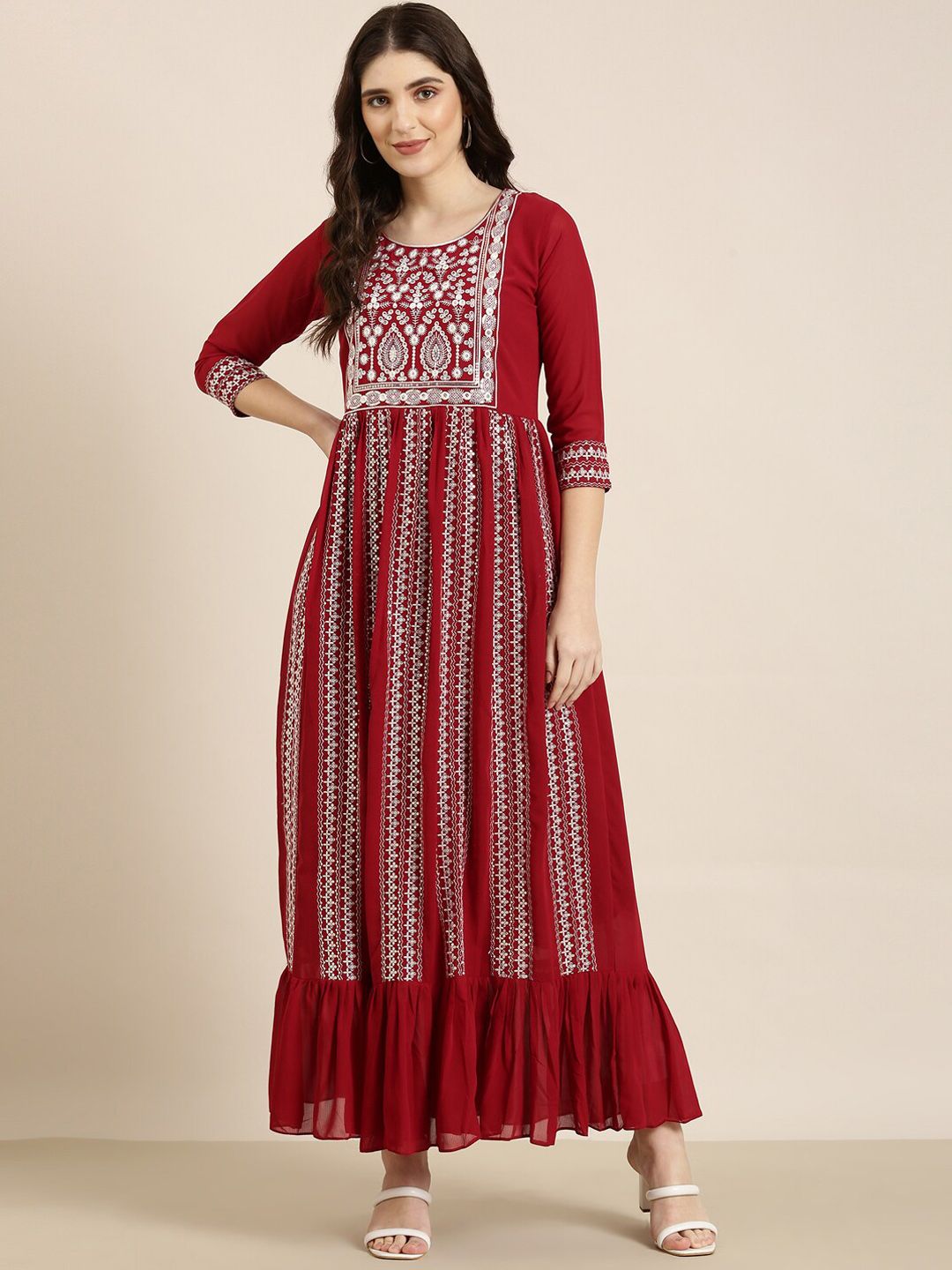 SHOWOFF Ethnic Motif Printed A-Line Maxi Dress Price in India