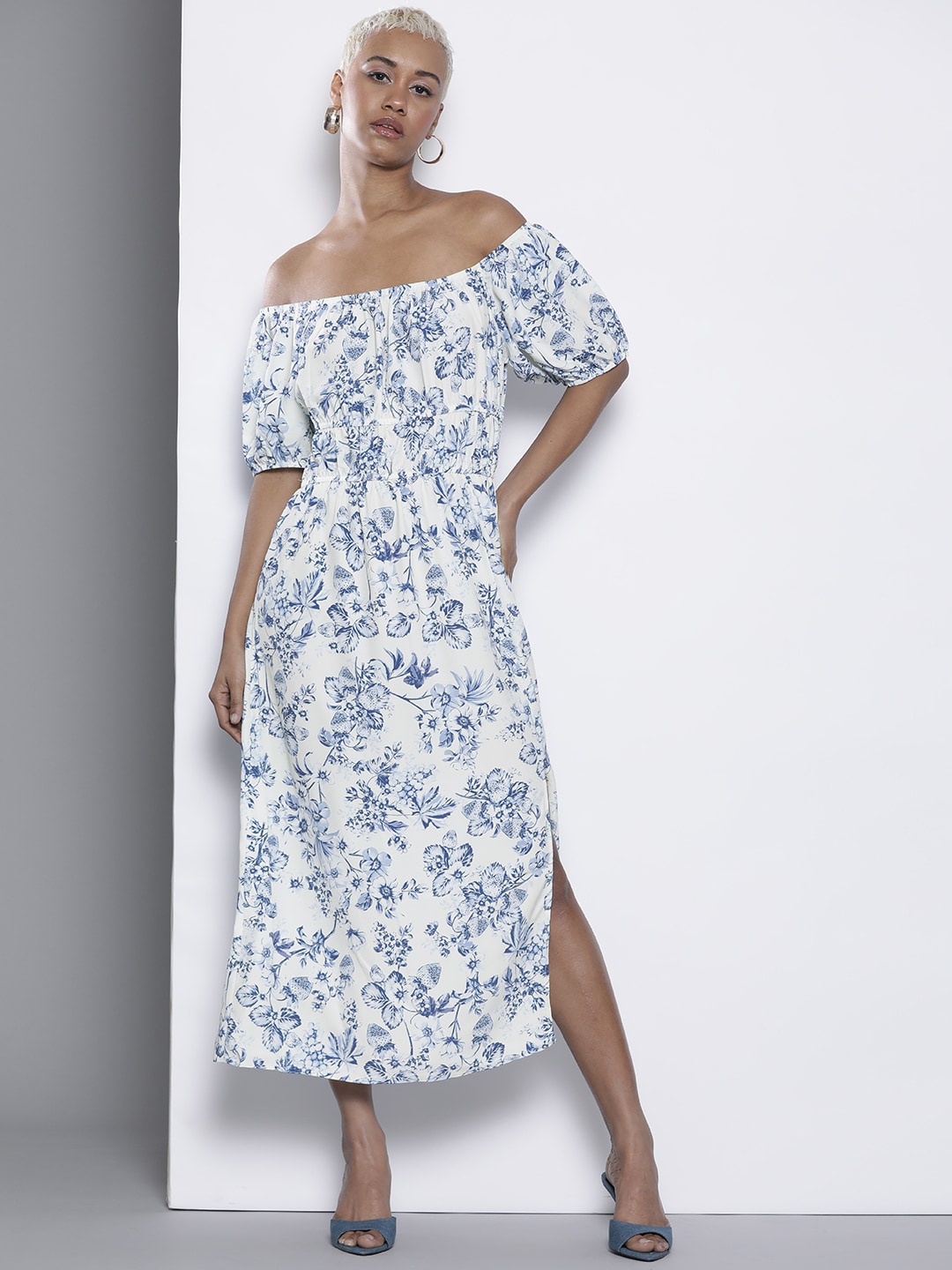 DOROTHY PERKINS Floral Print Off-Shoulder A-Line Midi Dress Price in India