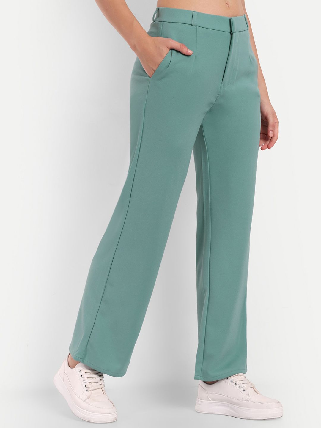 BROADSTAR Women Green Smart Loose Fit High-Rise Easy Wash Trousers