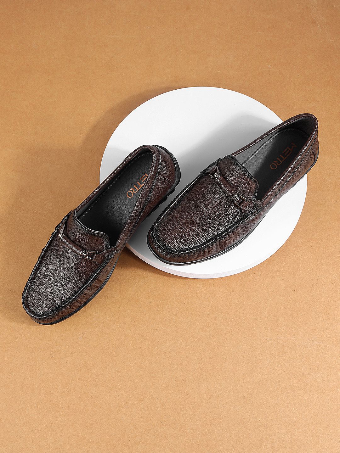 Metro Men Textured Comfort Insole Horsebit Loafers