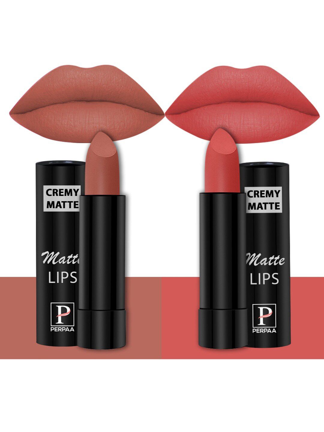 PERPAA Set Of 2 Creamy Matte Long-Stay Lipstick - Caramel 62 & Velvet Orange 93