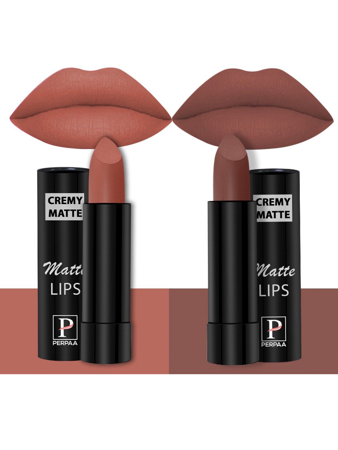 PERPAA Set Of 2 Creamy Matte Bullet Lipstick - 3.5g Each - Caramel 62 - Nude Brown 111