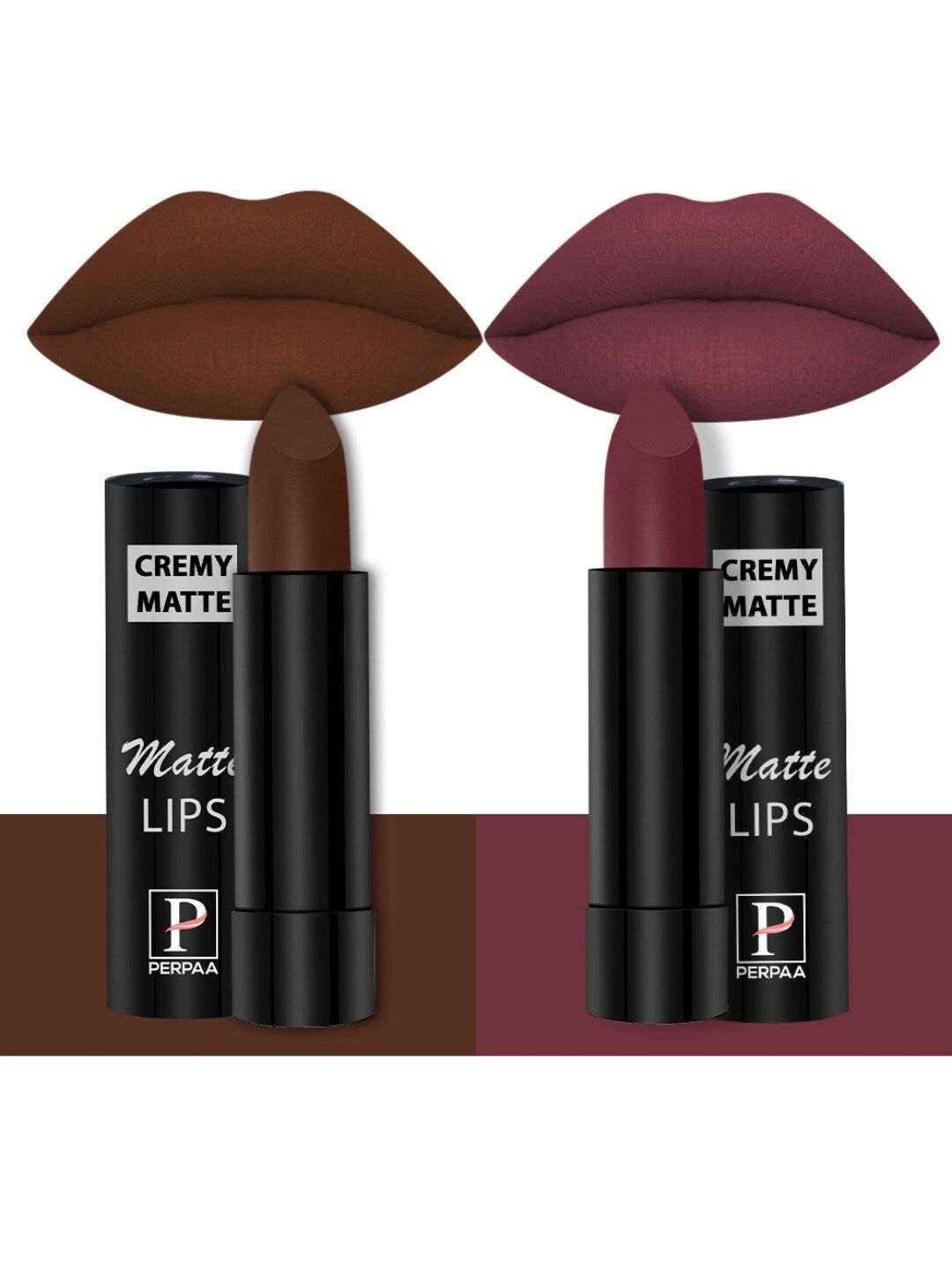 PERPAA Creamy Matte Set Of 2 Long Stay Intense Lipstick - Cocoa Brown 67 - Tan Red 80