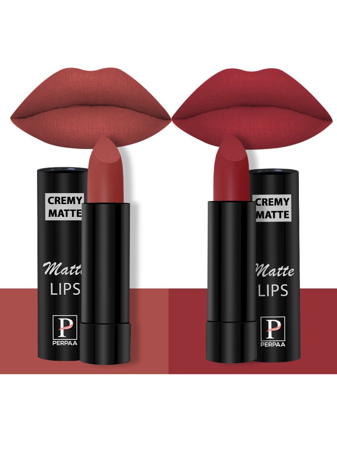 PERPAA Set Of 2 Creamy Matte Bullet Lipstick - 3.5g Each - Rust Orange 73 - Crimson Red 86
