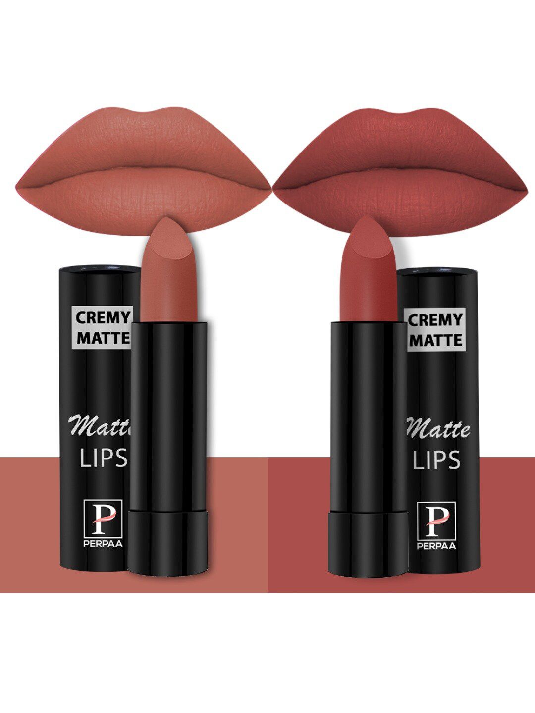 PERPAA Set Of 2 Creamy Matte Long-Stay Lipstick - Caramel 62 & Rust Orange 73