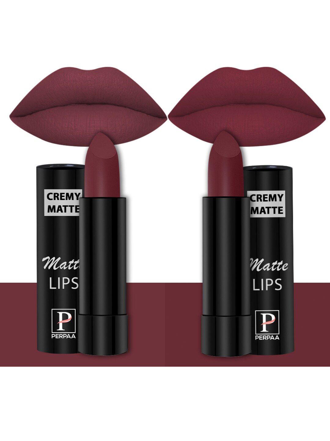 PERPAA Set of 2 Creamy Matte Long Stay Intense Lipstick - Tan Red 80 & Cherry Maroon 95