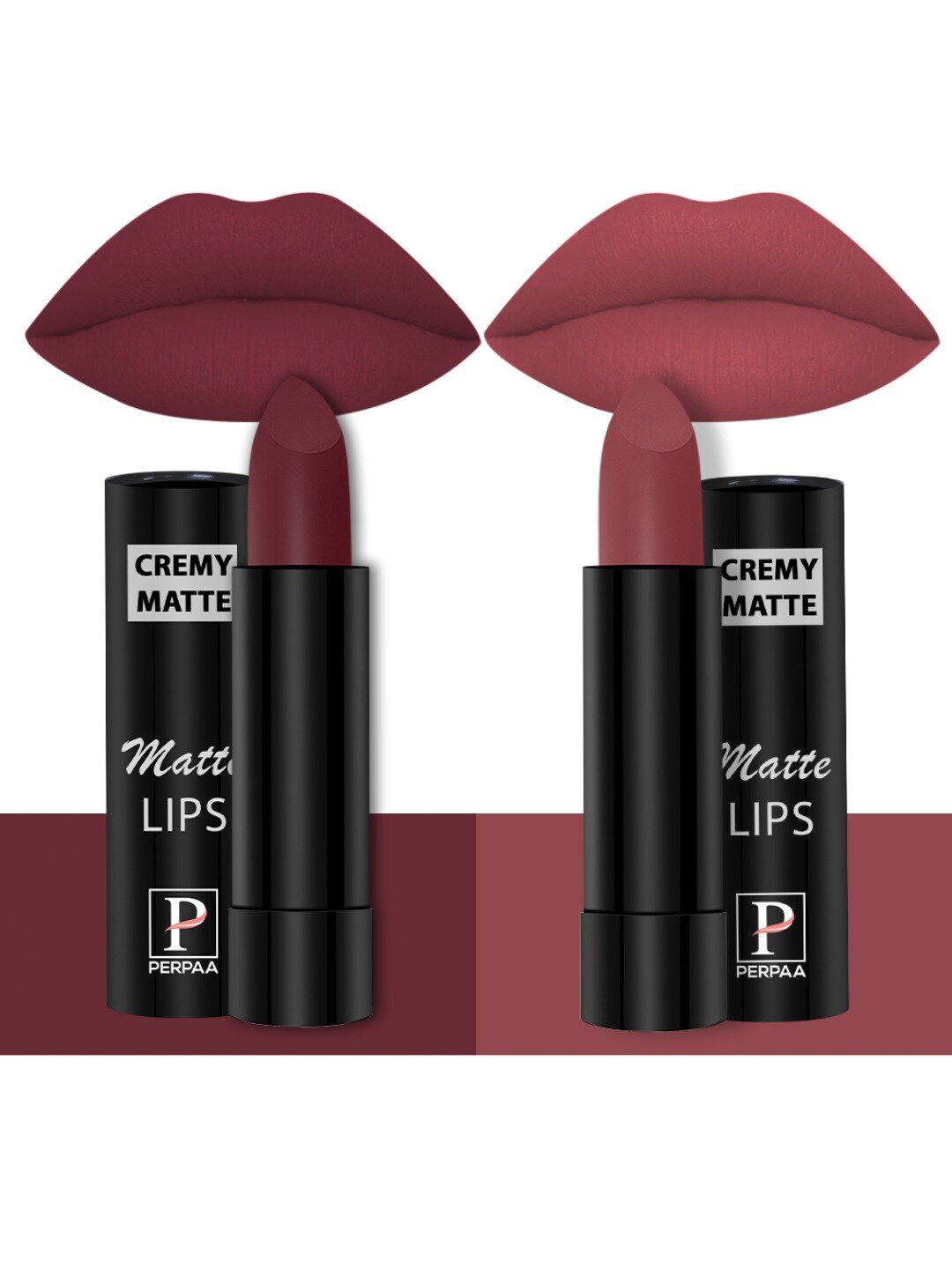 PERPAA Creamy Matte Set Of 2 Long Stay Intense Lipstick - Cherry Maroon 95 - Brick Red 110