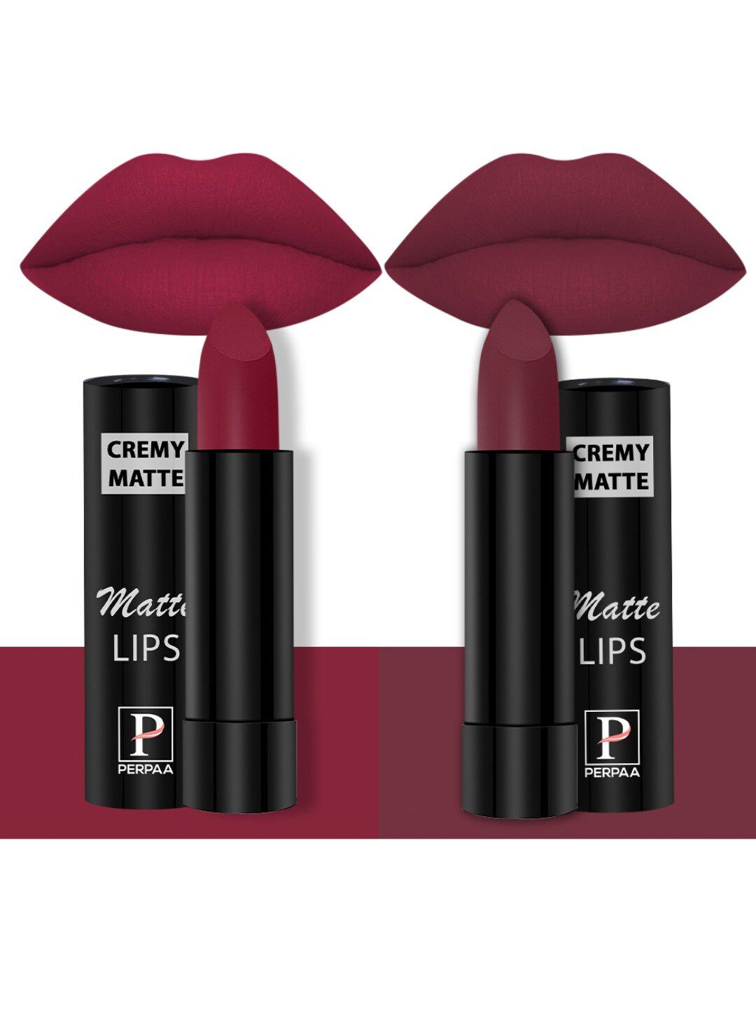 PERPAA Set of 2 Creamy Matte Long Stay Intense Lipstick - Candy Pink 87 & Dusky Maroon 96