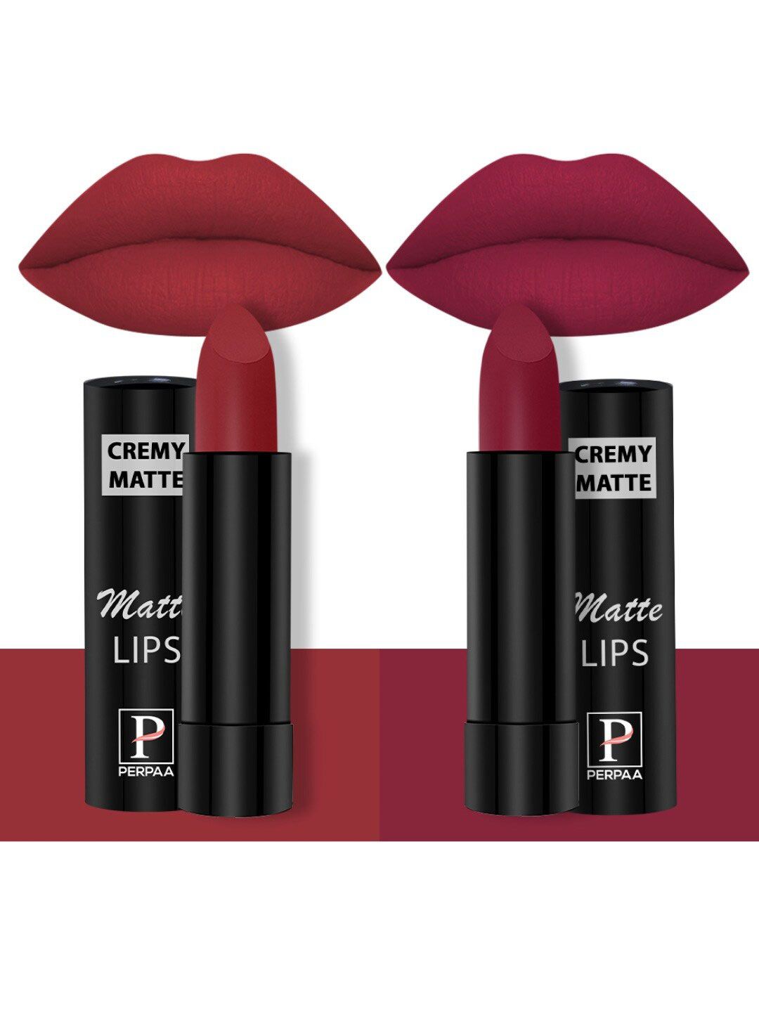 PERPAA Set of 2 Creamy Matte Long Stay Intense Lipstick - Crimson Red 86 & Candy Pink 87