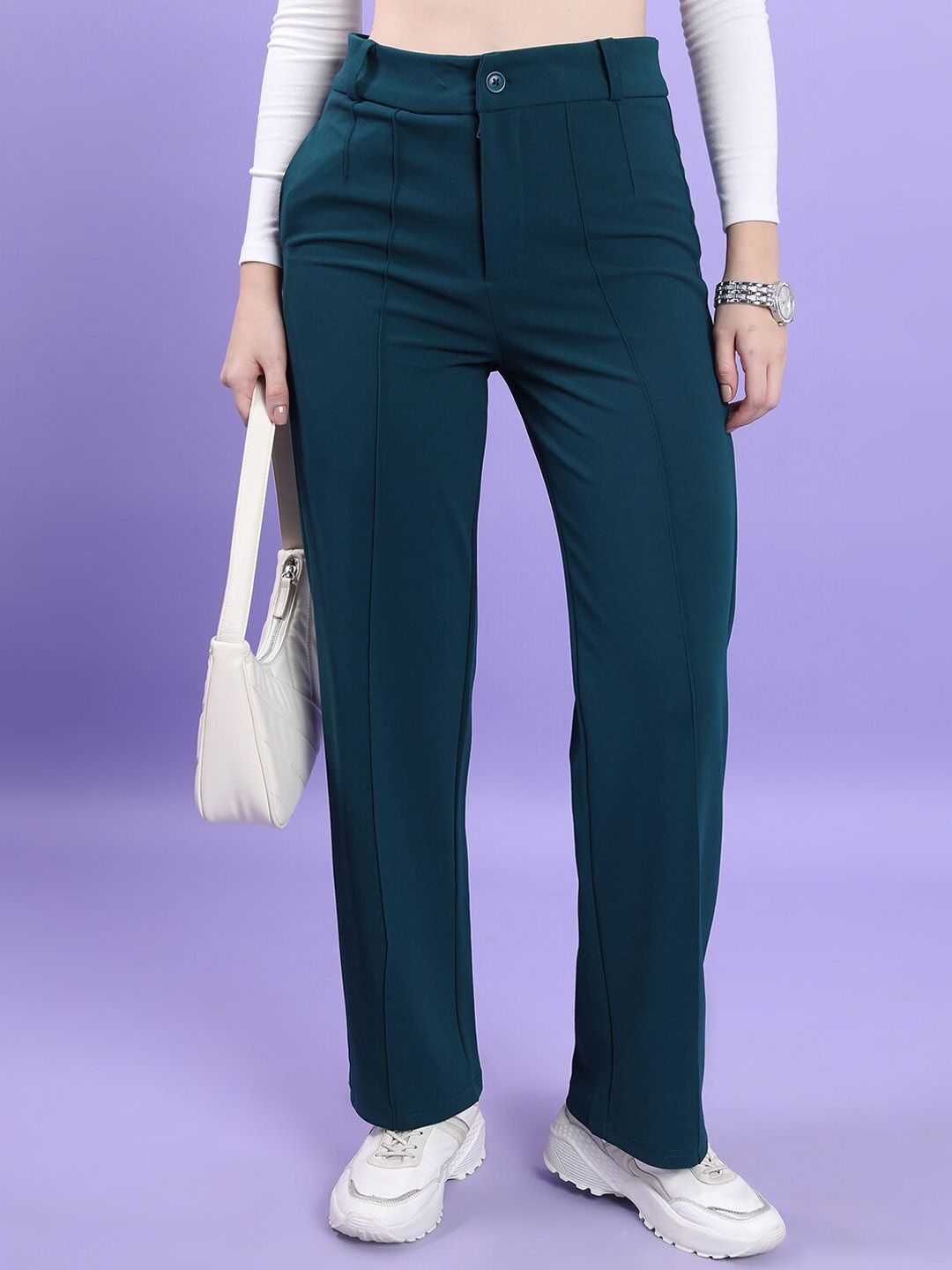 CHIC BY TOKYO TALKIES Women High-Rise Straight Fit Trousers