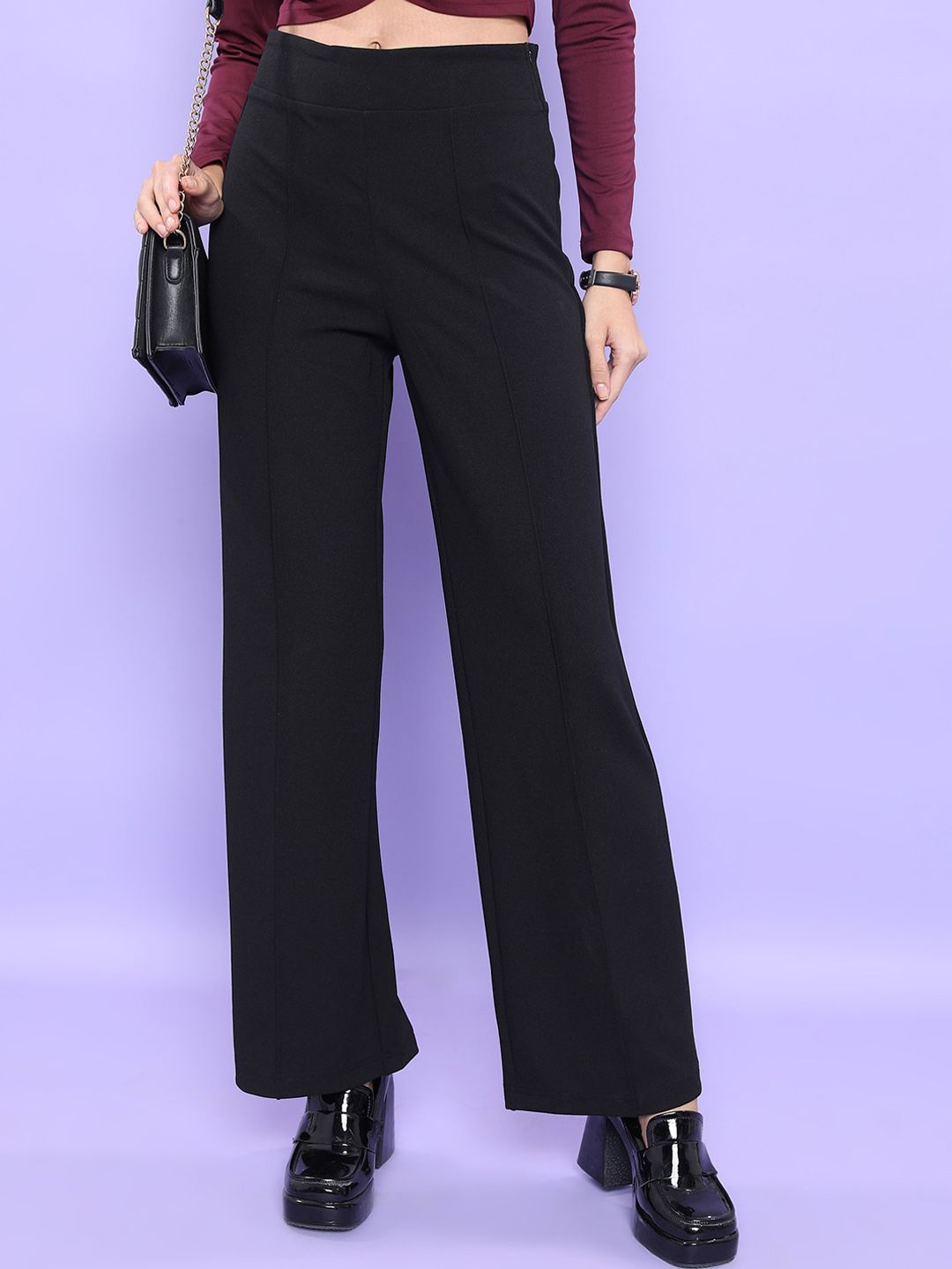 CHIC BY TOKYO TALKIES Women Flared Fit High-Rise Parallel Trousers Price in India