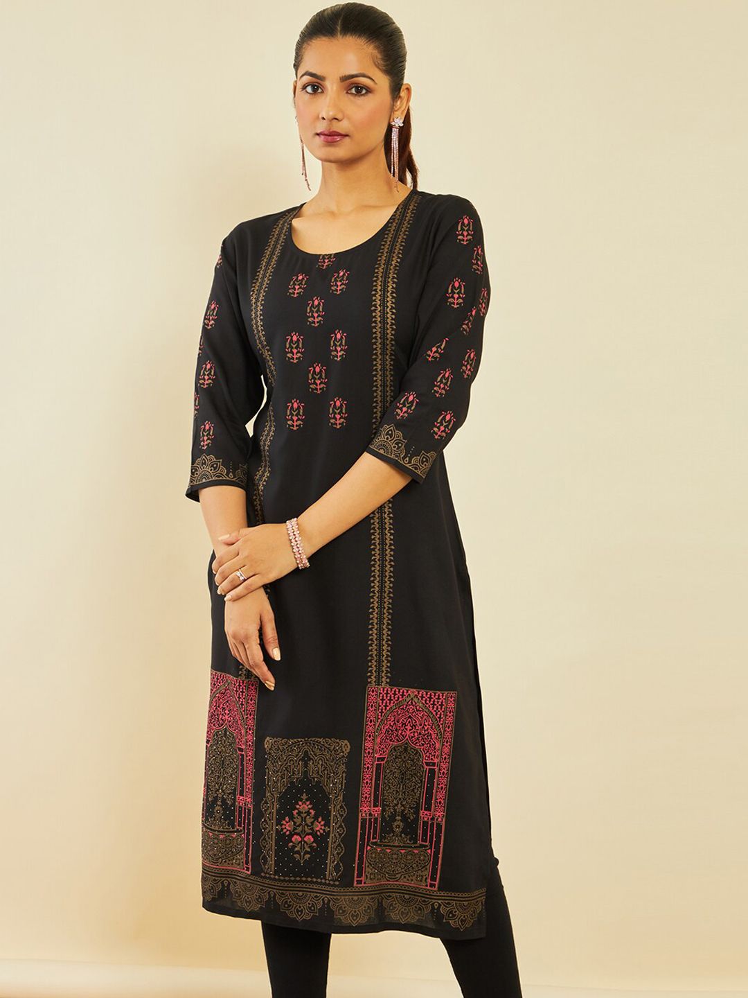 Printed Straight Kurta Soch Ethnic Motifs Printed Straight Kurta