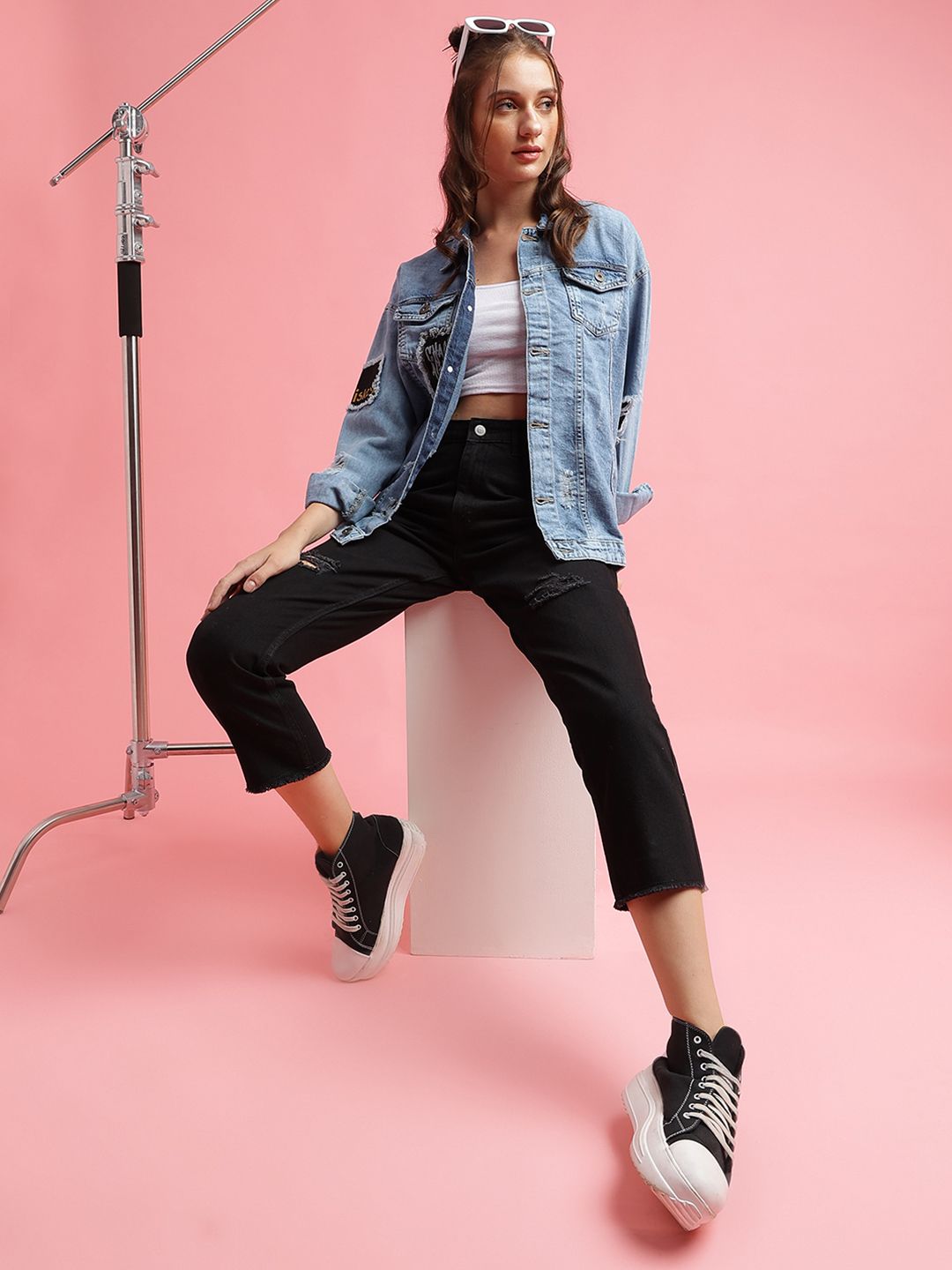 Belliskey Unisex Blue Washed Denim Jacket with Patchwork