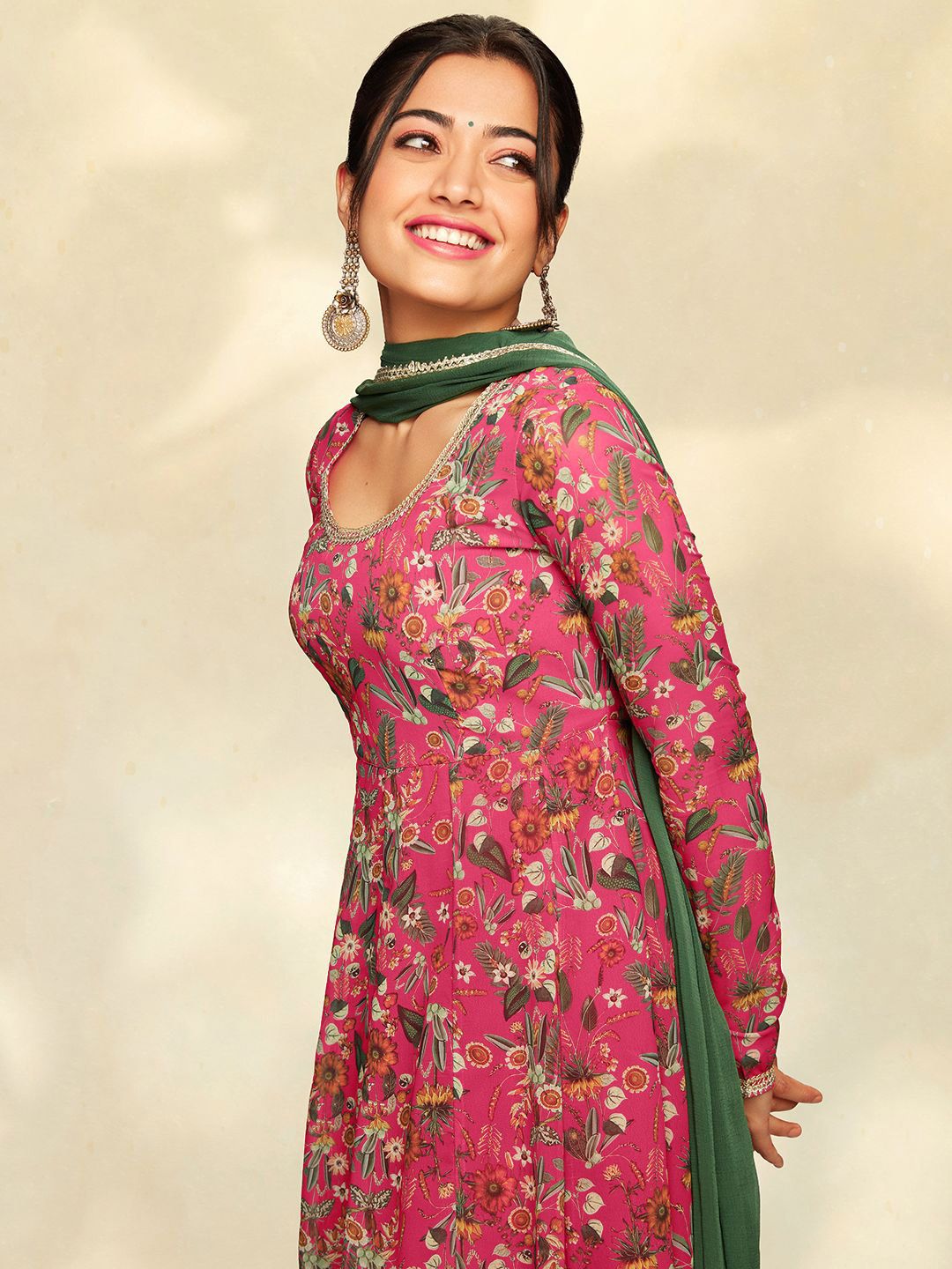 Janasya Floral Printed Anarkali Kurta With Trousers & Dupatta Price in India