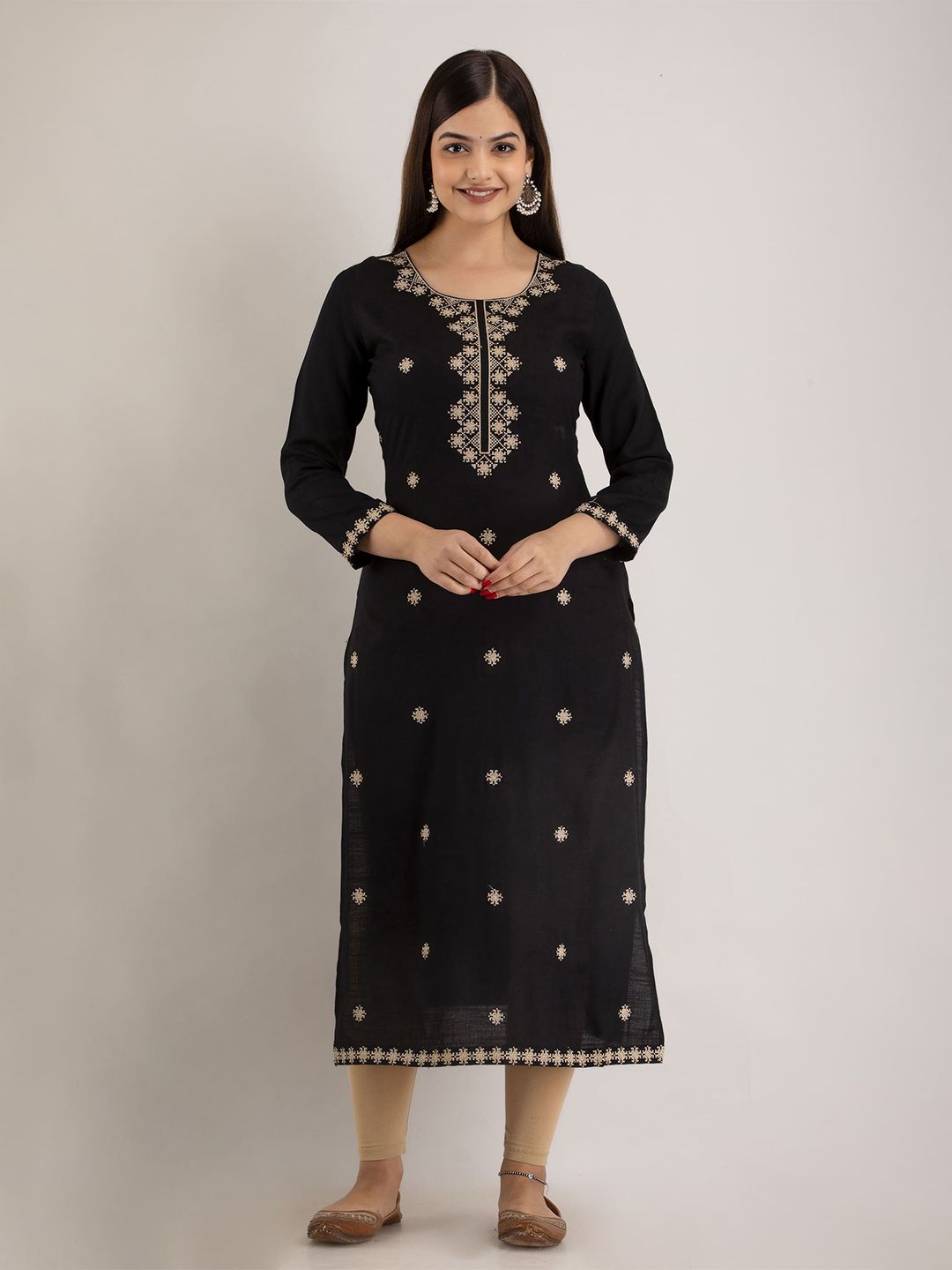 Mizaz Ethnic Motifs Embroidered Straight Kurta Price in India