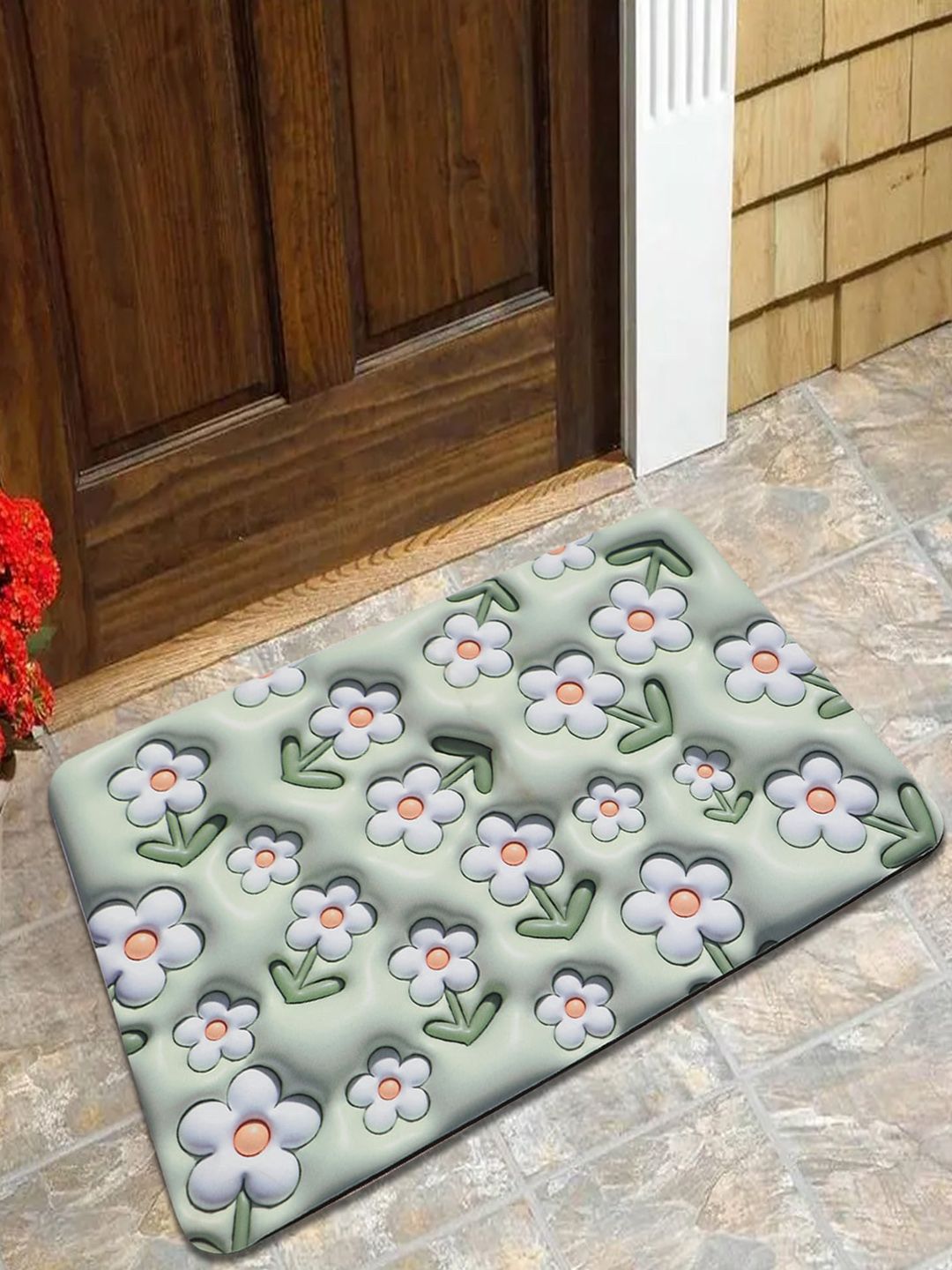 Dakshya Industries Dakshya Industries Grey & Green 3D Printed Anti-Slip Doormat