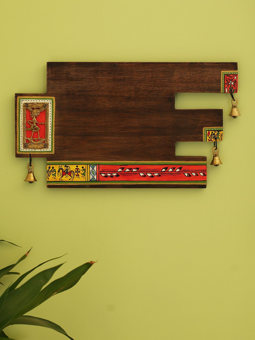 ExclusiveLane Brown Sheesham Wood Warli & Dhokra Art Plain Name Plate Price in India