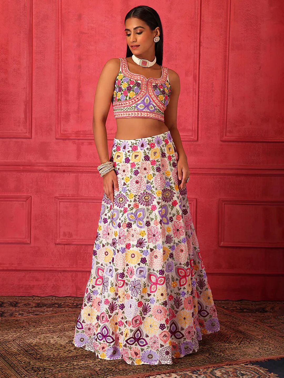 Fusionic Floral Printed Sequinned Ready To Wear Lehenga & Blouse With Dupatta