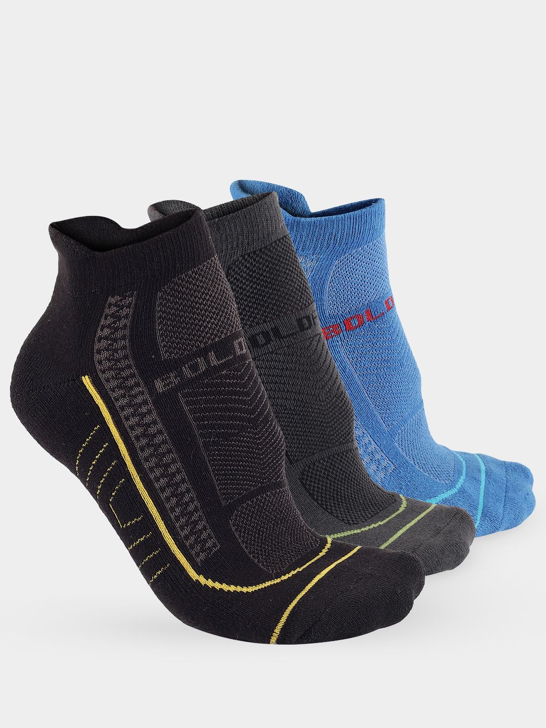 BOLDFIT Pack Of 3 Patterned Cotton Ankle-Length Socks