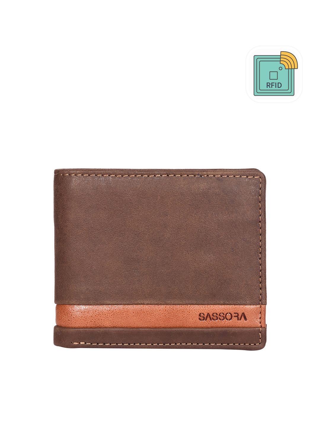 Sassora Unisex Textured Leather Two Fold Bi Fold RFID Wallet
